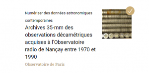 Numériser des données astronomiques contemporaines : projet terminé