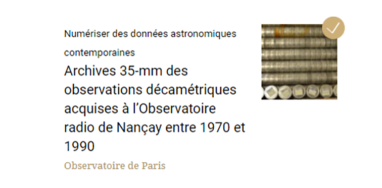 Numériser des données astronomiques contemporaines : projet terminé