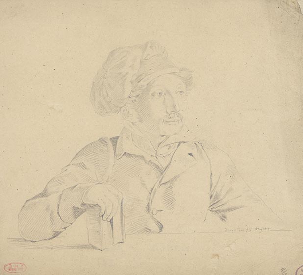 Carl Haller von Hallerstein, Autoportrait, Zante le 2 mai 1814, dessin au crayon sur papier calque, 45 x 35 cm