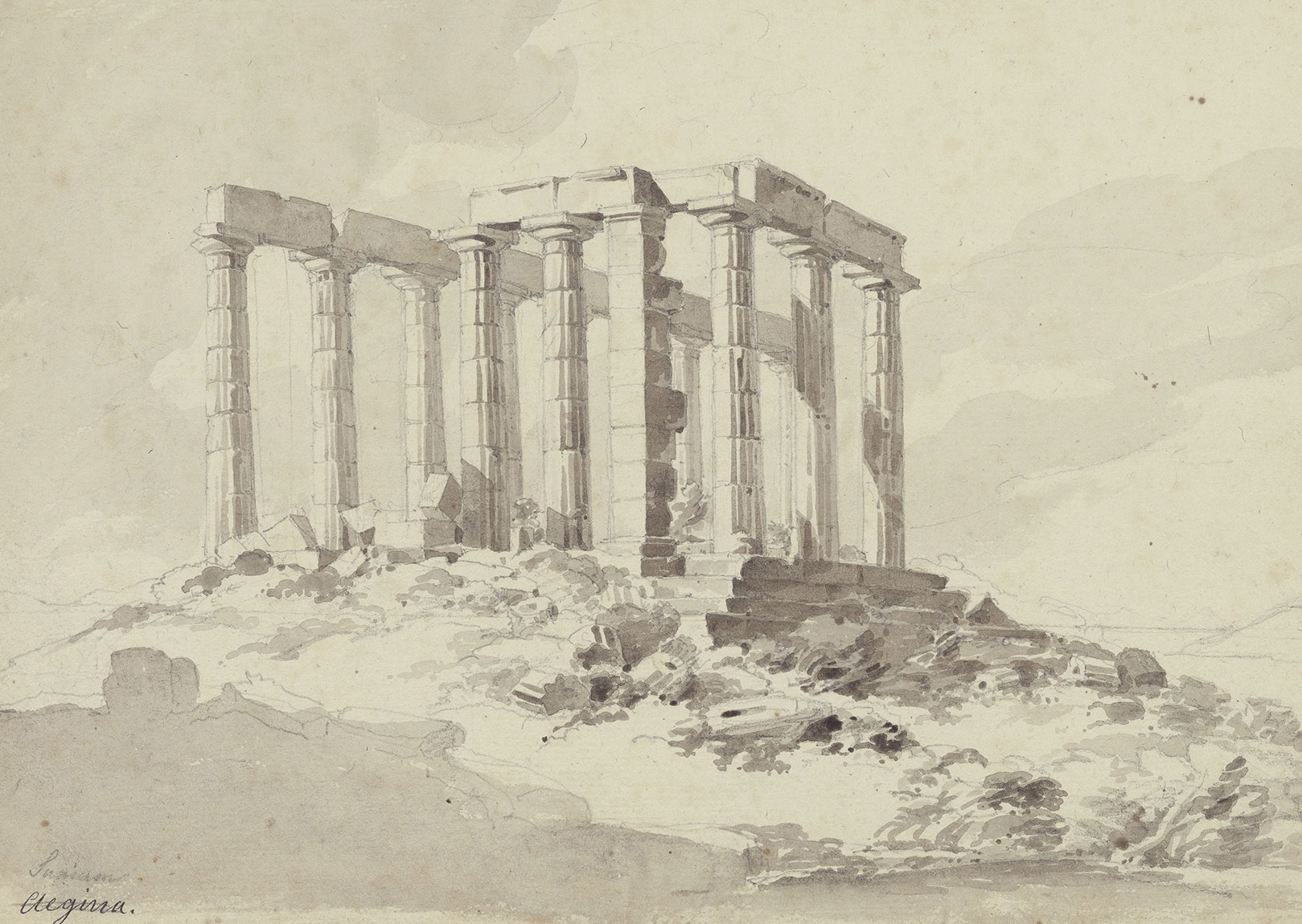 Carl Haller von Hallerstein, Temple de Poséidon au cap Sounion, lavis sur papier, 1810-1811 Strasbourg, Bnu